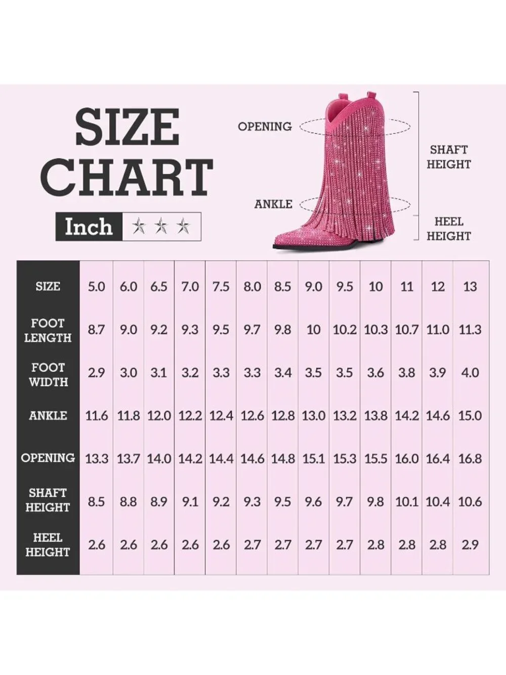 Women's Pink Cowgirl Mid Calf Star Studded Pointed Toe and Chunky Heel Boots - Picture 5 of 6